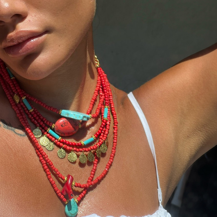 MOROCCAN CORAL TURQUOISE - 3 NECKLACE STACK