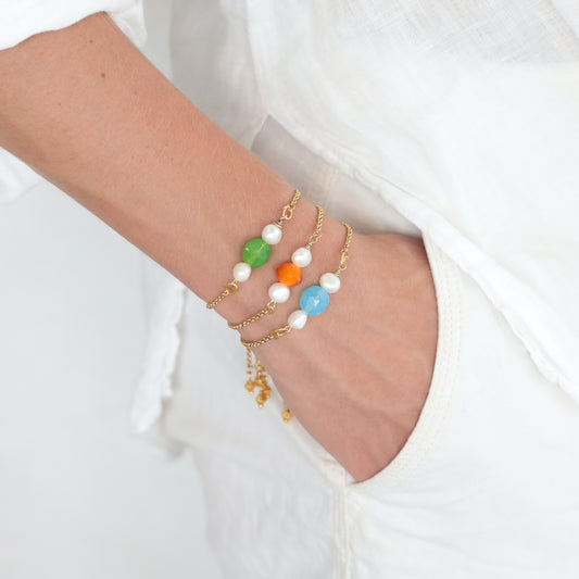 ALEMAGOU CHAIN BRACELETS WITH AUSTRIAN CRYSTAL AND FRESHWATER PEARLS