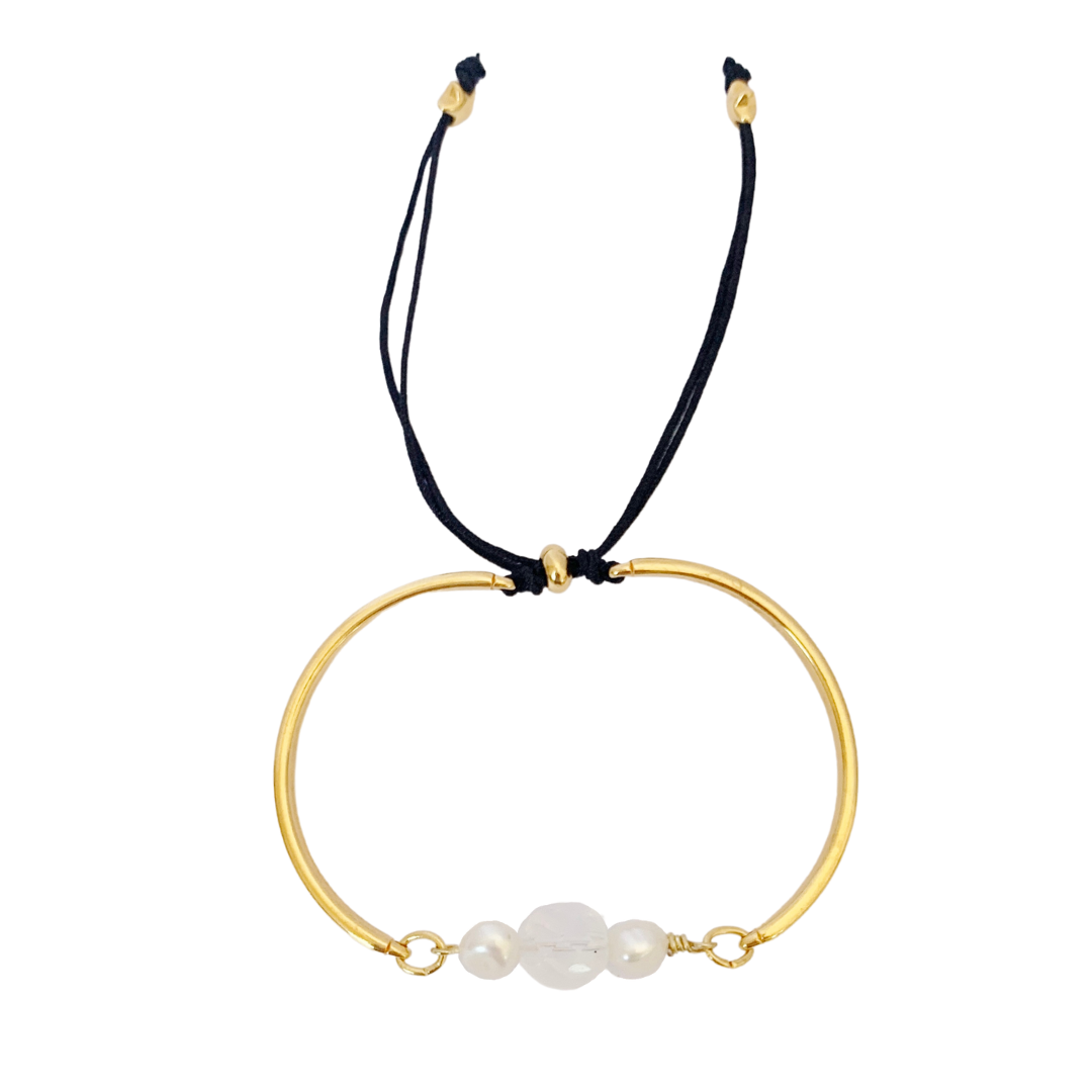 ALEMAGOU CUFF BRACELET WITH WHITE AUSTRIAN CRYSTAL AND FRESHWATER PEARLS