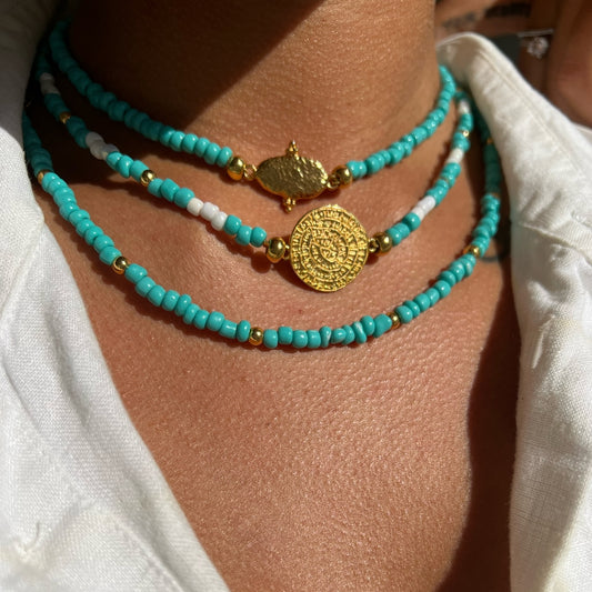 ANAFI MIYUKI SEED BEAD NECKLACE IN TURQUOISE