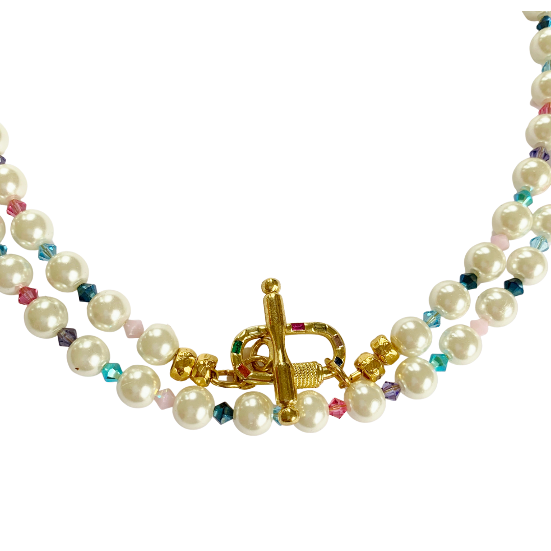 ATLAS NECKLACE WITH SWAROVSKI PEARLS AND SWAROVSKI CRYSTALS WITH PAVE CRYSTAL FOB CLASP