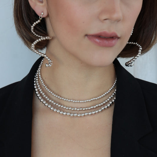 CELESTINE CHOKER SET OF 3 IN 999 SILVER PLATED METAL BEADS- SET OF 3