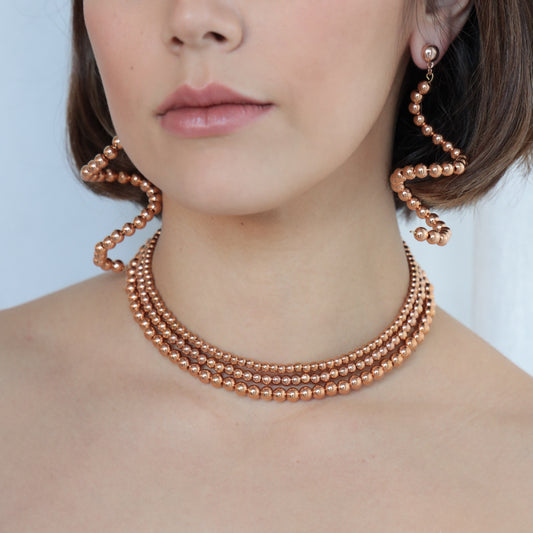 CELESTINE CHOKER SET 14K ROSE GOLD PLATED METAL BEADS - SET OF 3