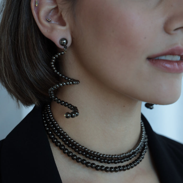 CELESTINE EARRINGS WITH GUNMETAL PLATED METAL BEADS