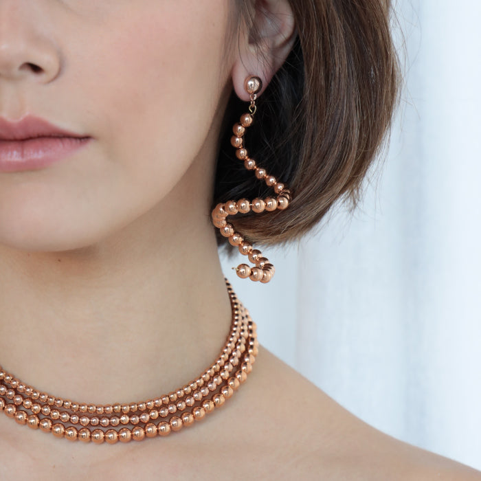 CELESTINE EARRINGS IN 14K ROSE GOLD PLATED METAL BEADS