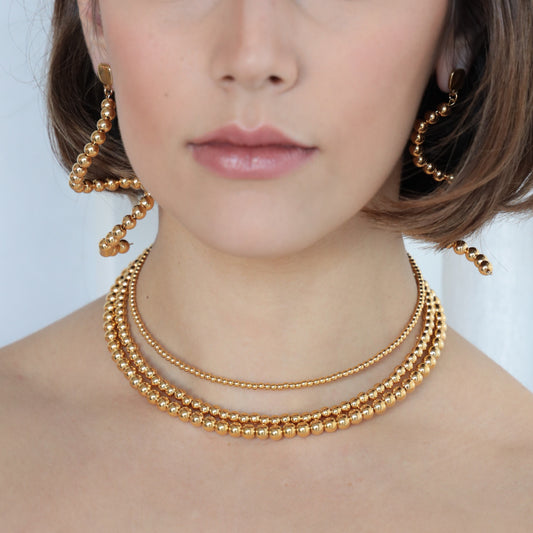 CELESTINE 24K GOLD PLATED BEAD CHOKER SET - 3 CHOKERS