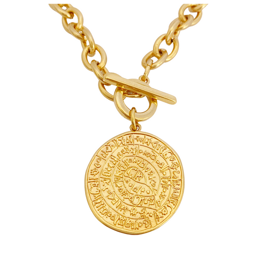 ERINNA BRACELET IN 24K GOLD PLATED BELCHER CHAIN AND PHAISTOS DISC