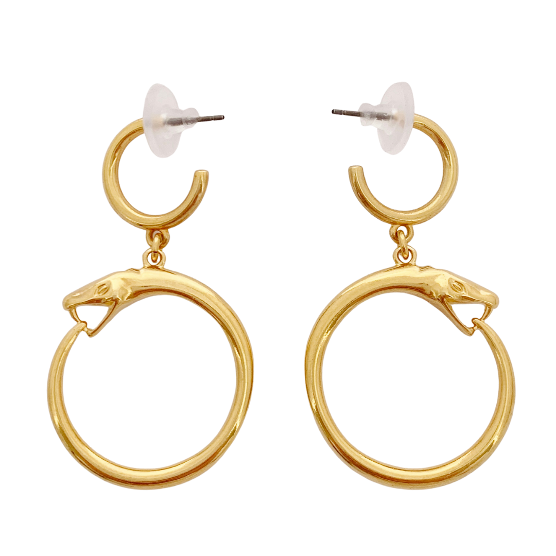EURYALE 24K GOLD PLATED HOOP SERPENT EARRINGS