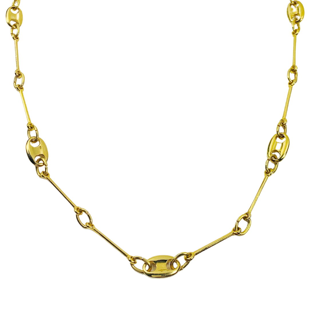 HERMERA 24K GOLD PLATED HAND ASSEMBLED LINK AND BAR CHAIN NECKLACE