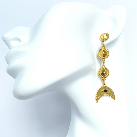 HERMIONE 24K GOLD PLATED EARRINGS WITH BLACK ENAMEL