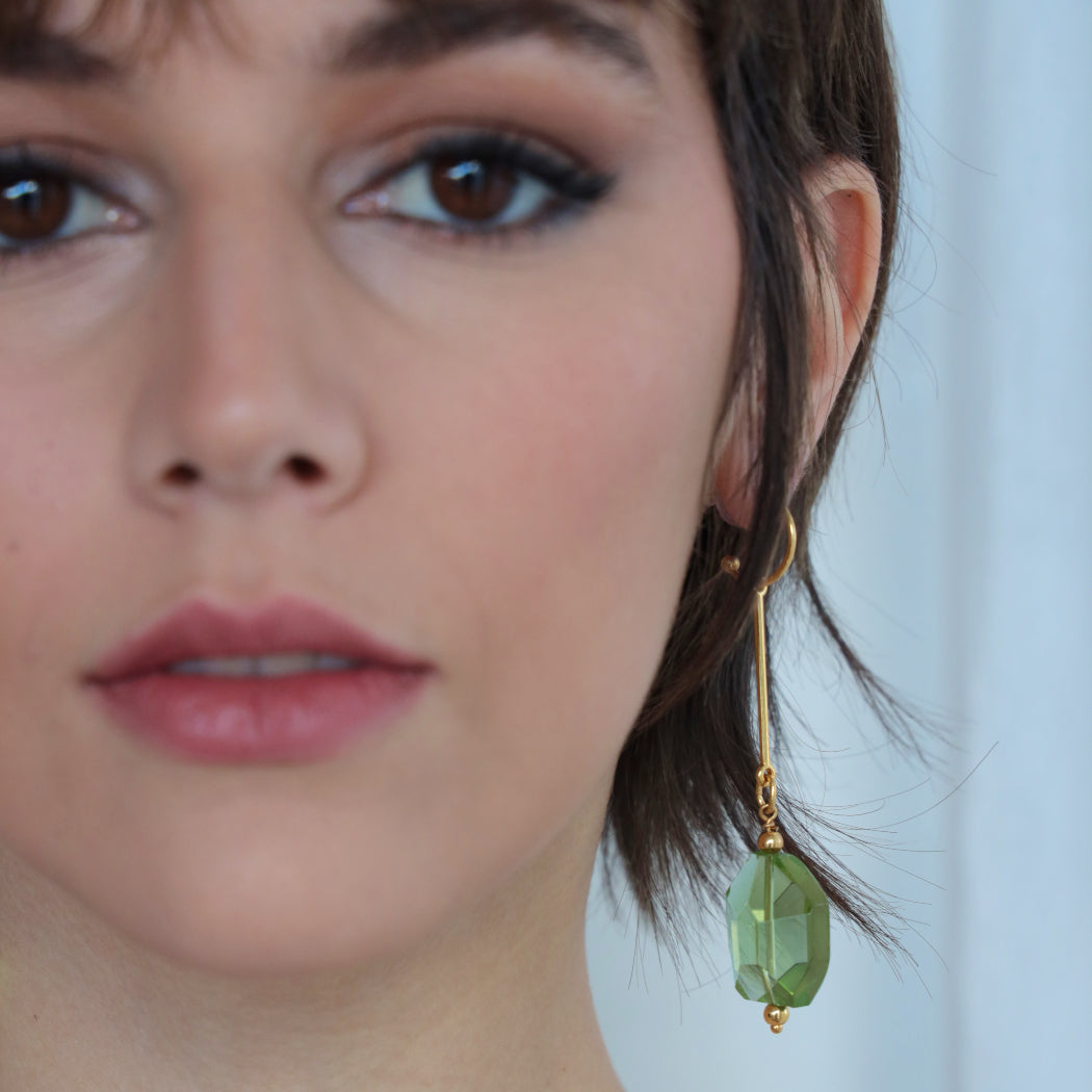 PANORMOS LONG EARRINGS WITH AUSTRIAN CRYSTAL DROP IN GREEN