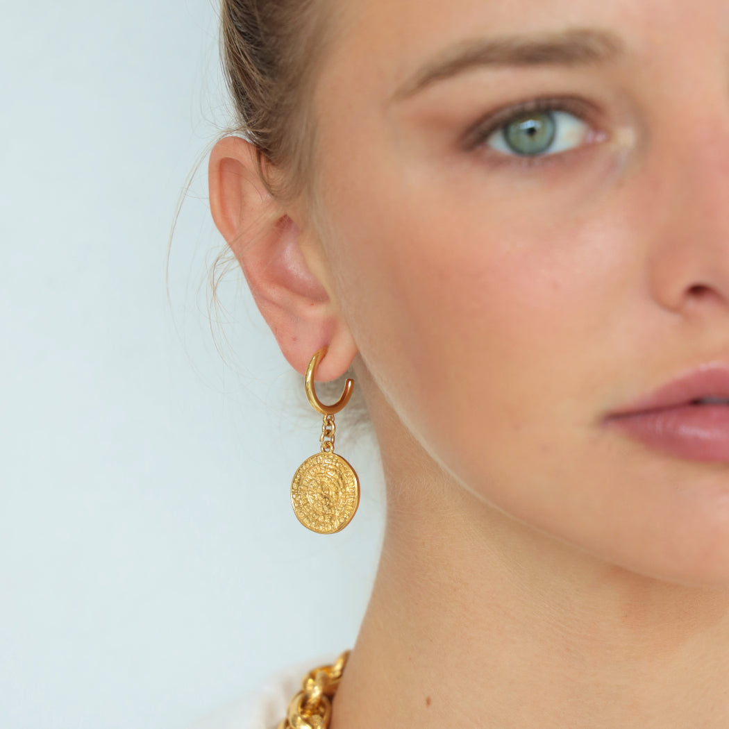 PHAISTOS 24K GOLD PLATED HOOP EARRINGS WITH SMALL PHAISTOS DISC