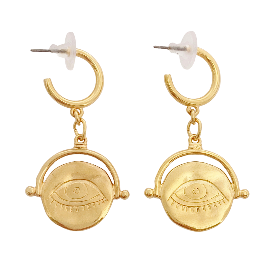 PHOEBE 24K GOLD PLATED HOOP EARRINGS AND EYE DISC