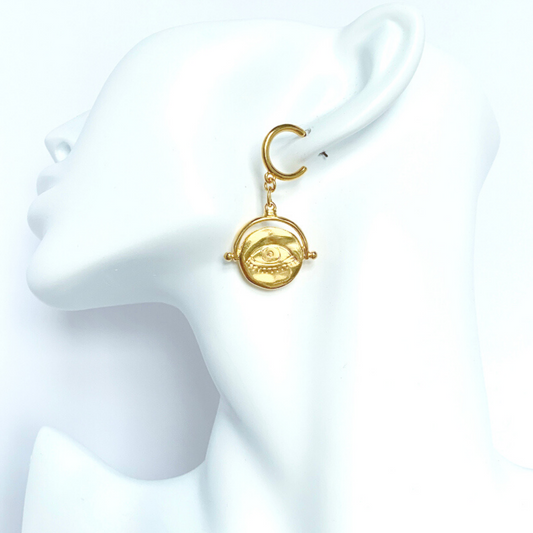 PHOEBE 24K GOLD PLATED HOOP EARRINGS AND EYE DISC