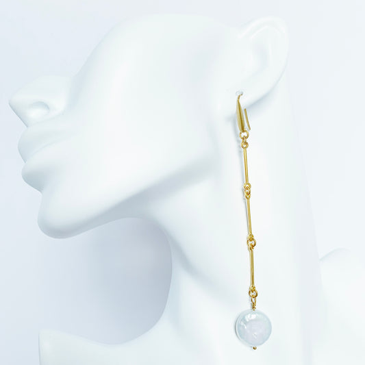 POSEIDON LONG FRESHWATER COIN PEARL EARRINGS