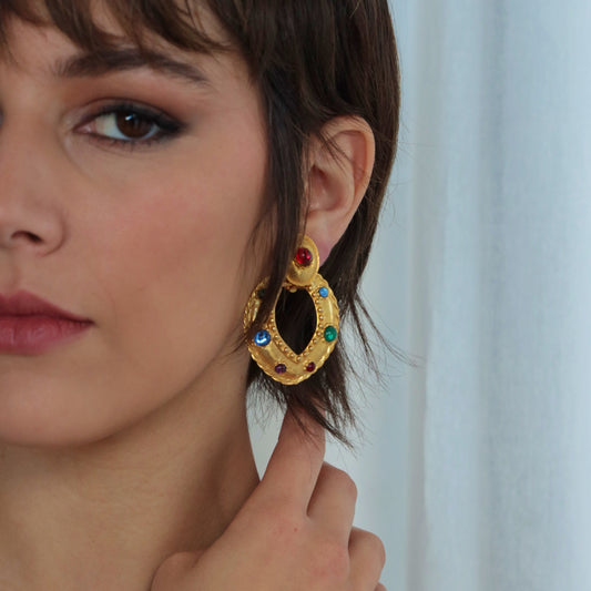 SIRENA EARRINGS WITH MULTI COLOURED CABOCHON CRYSTALS