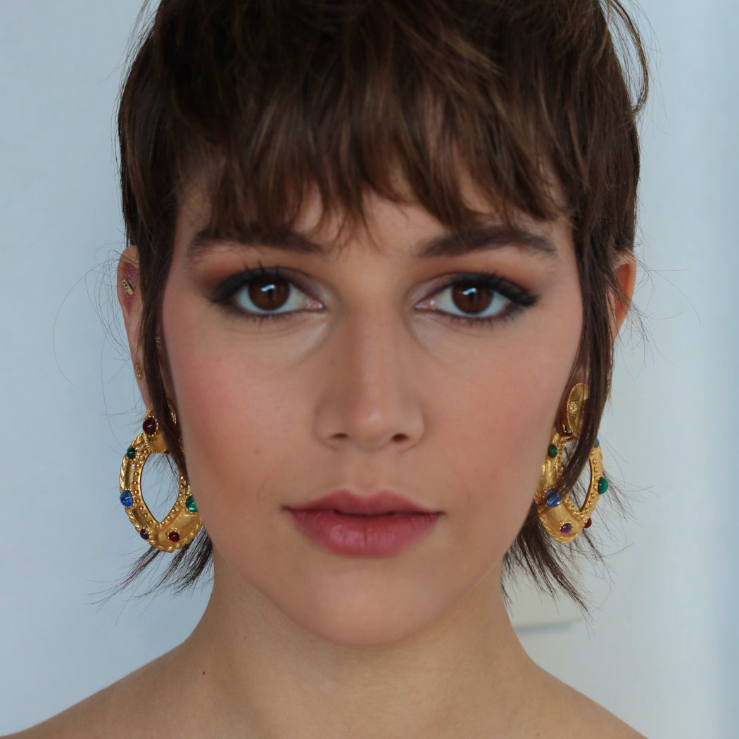 SIRENA EARRINGS WITH MULTI COLOURED CABOCHON CRYSTALS