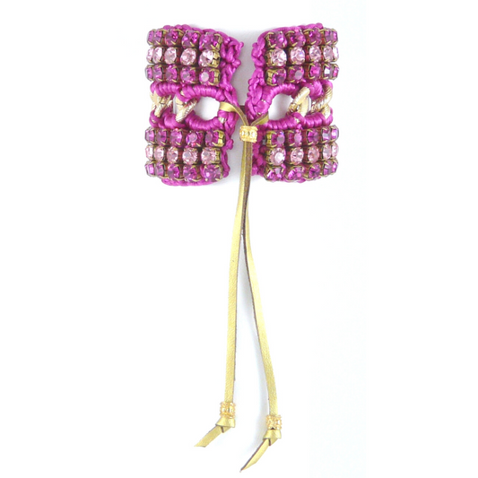 SIREN CUFF BRACELET IN FUCHSIA SILK THREAD AND FUCHSIA AND PINK SWAROVSKI CRYSTAL CUP CHAIN DETAIL