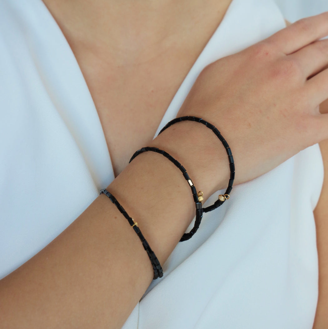 SOLEIL CRYSTAL BRACELET SET IN BLACK - SET OF 3