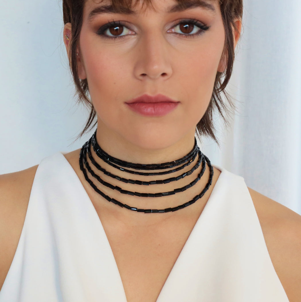 SOLEIL CRYSTAL CHOKER SET IN BLACK AUSTRIAN CRYSTAL (6mm)