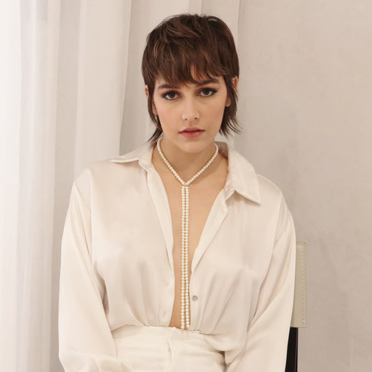 SOLEIL PEARL CHOKER/NECKLACE IN SWAROVSKI PEARLS AND LONG DROP