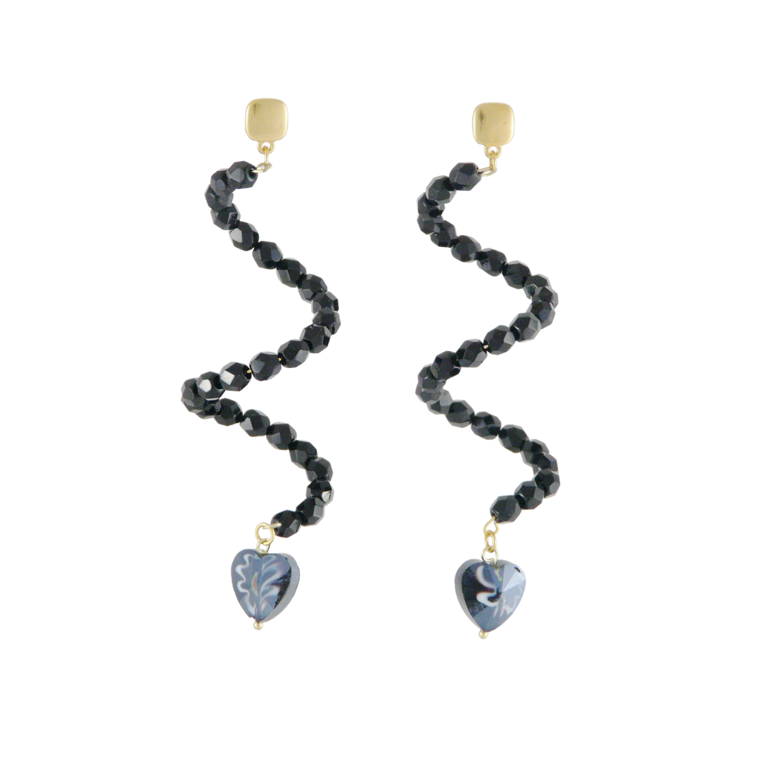 SWIRL DROP LONG EARRINGS IN BLACK