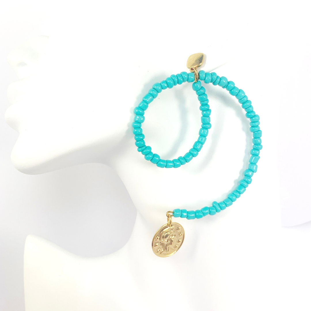 SWIRL HOOP EARRINGS IN TURQUOISE/GOLD
