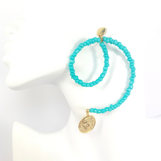 SWIRL HOOP EARRINGS IN TURQUOISE/GOLD