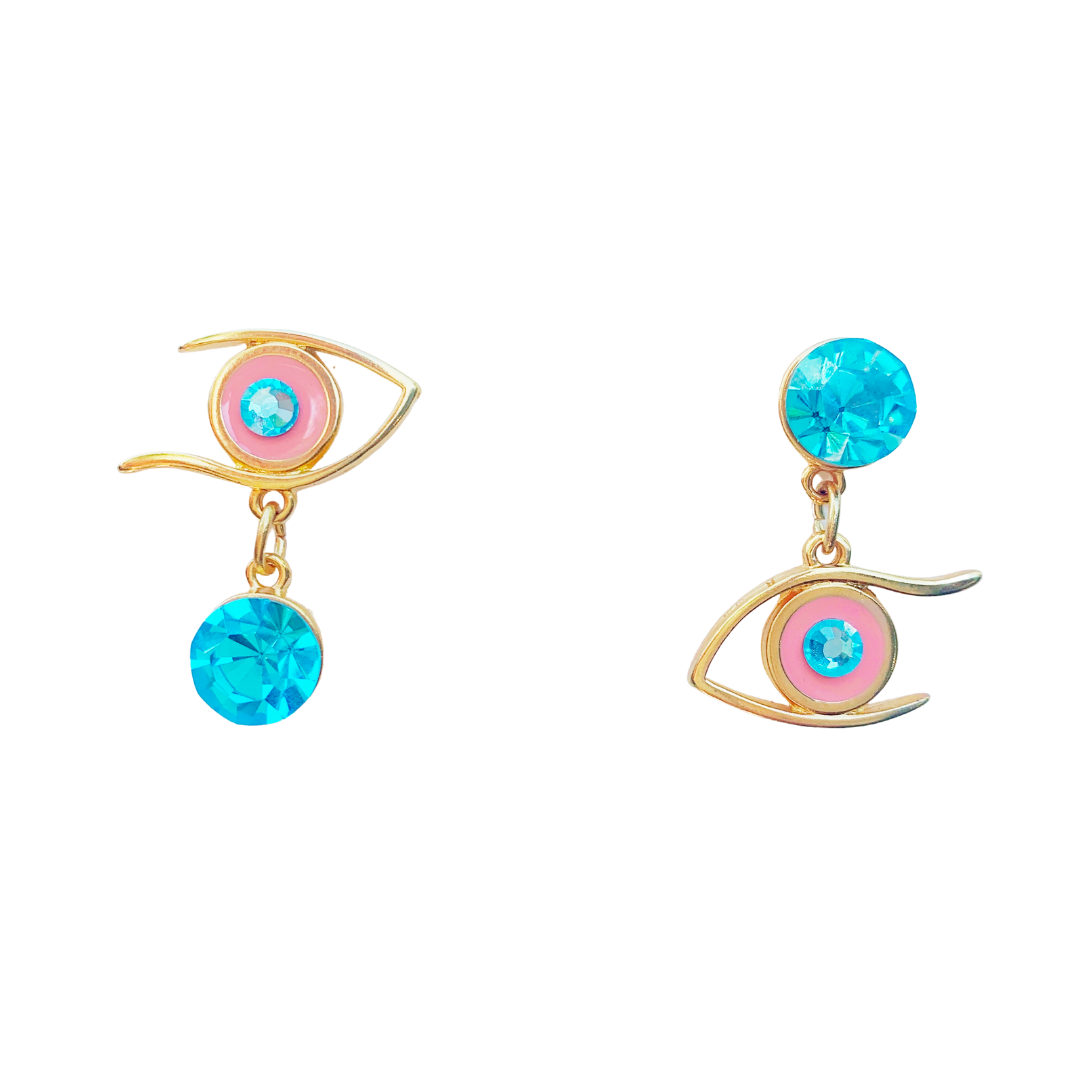 TAMARA EYE EARRINGS IN TURQUOISE/PINK