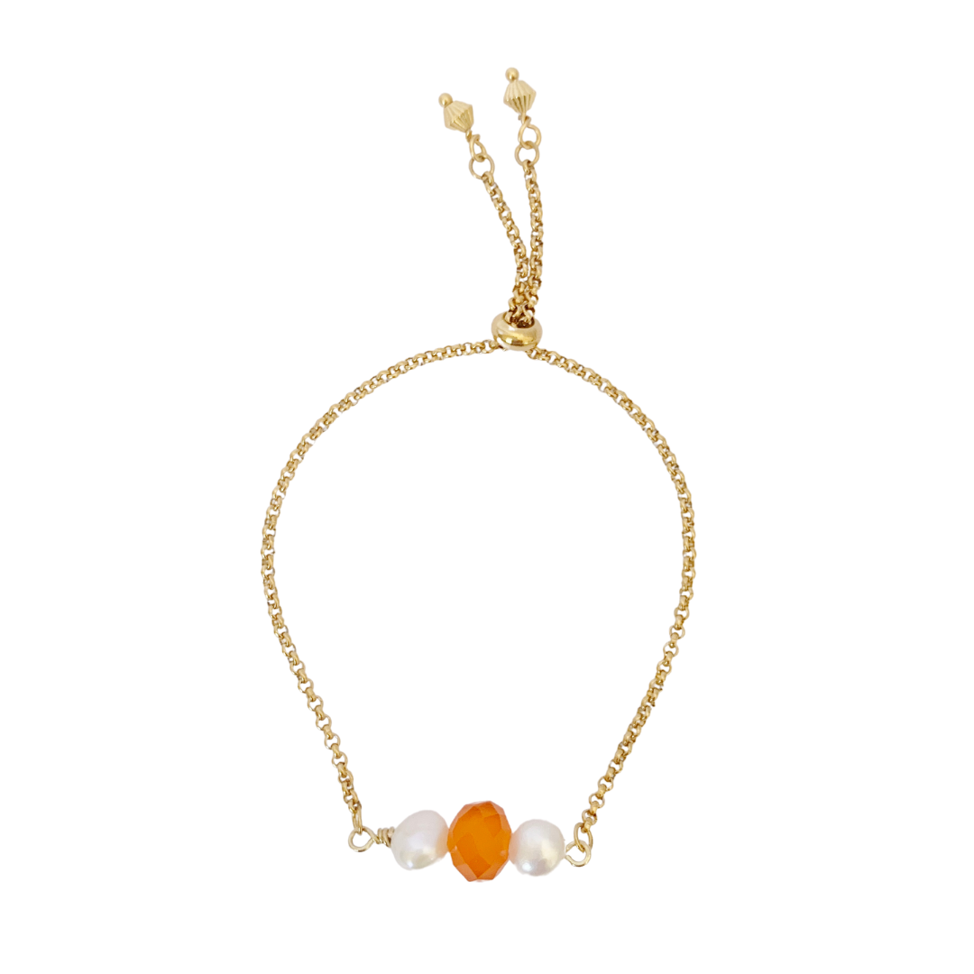 ALEMAGOU CHAIN BRACELET WITH ORANGE AUSTRIAN CRYSTAL AND FRESHWATER PEARLS