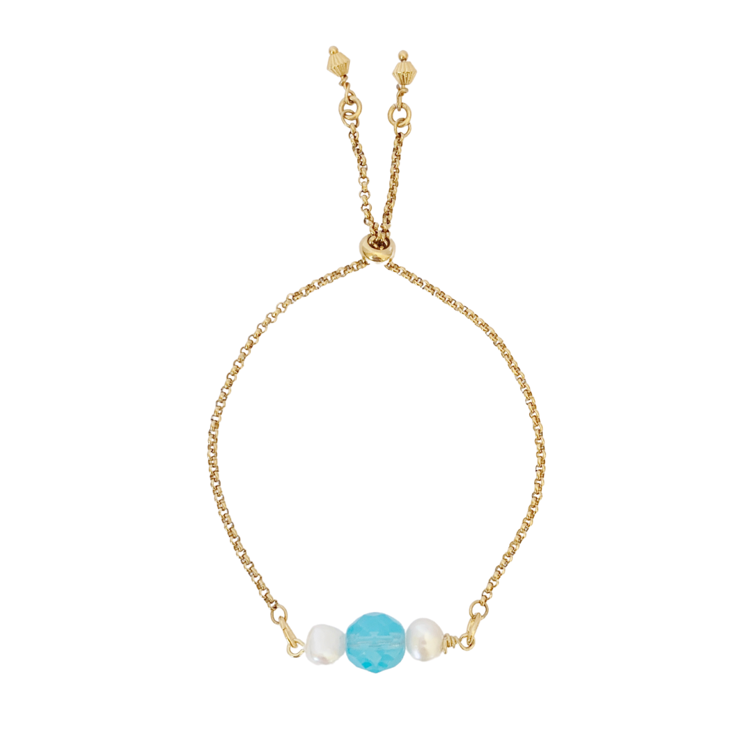 ALEMAGOU CHAIN BRACELET WITH TURQUOISE AUSTRIAN CRYSTAL AND FRESHWATER PEARLS