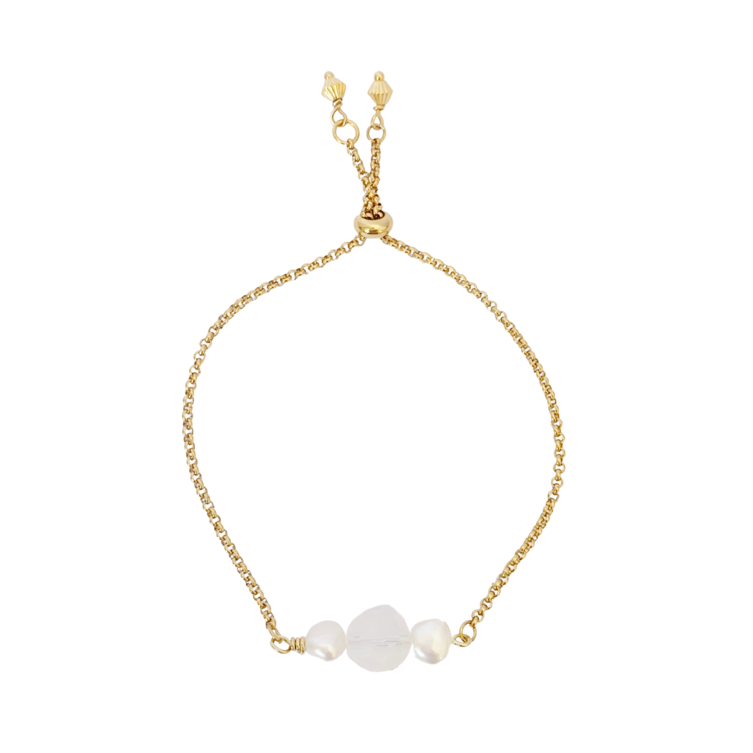 ALEMAGOU CHAIN BRACELET WITH WHITE AUSTRIAN CRYSTAL AND FRESHWATER PEARLS