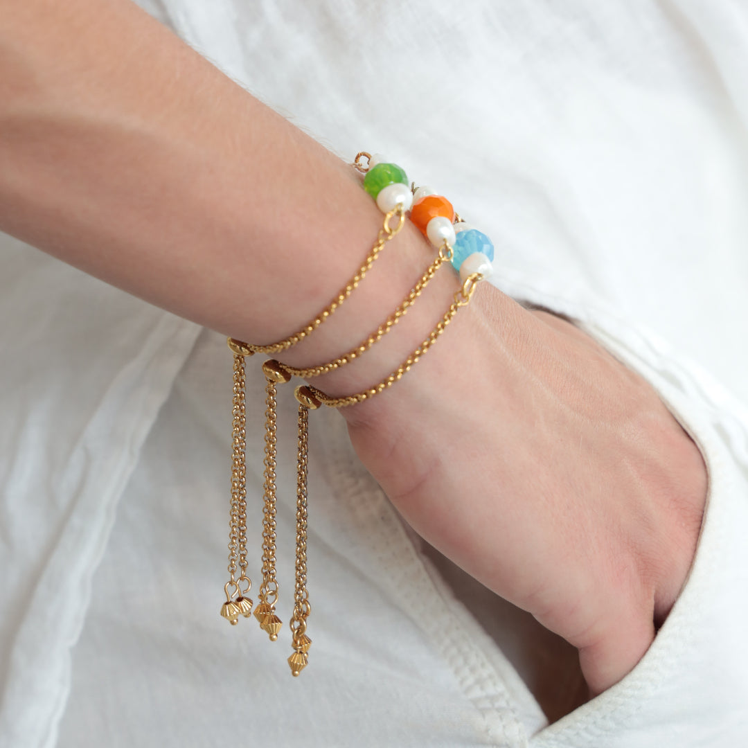 ALEMAGOU CHAIN BRACELETS WITH AUSTRIAN CRYSTAL AND FRESHWATER PEARLS