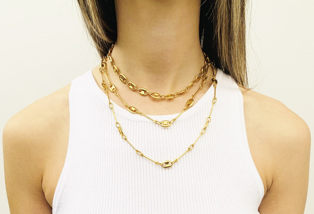 ARES, HEMERA & NYX NECKLACES IN 24K GOLD PLATED HAND CRAFTED LINK CHAIN