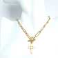 ARTEMIS NECKLACE IN 24K HAND CRAFTED PAPERCLIP CHAIN WITH ENAMEL CROSS IN WHITE