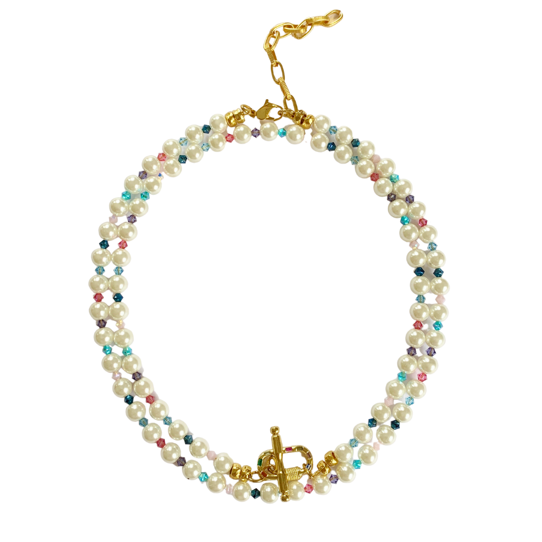 ATLAS  NECKLACE WITH SWAROVSKI PEARLS AND SWAROVSKI CRYSTALS WITH PAVE CRYSTAL FOB CLASP