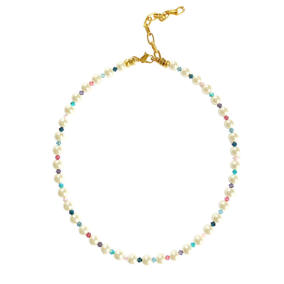 AURORA NECKLACE WITH SWAROVSKI PEARLS AND SWAROVSKI CRYSTALS WITH CRYSTAL PAVE FOB CLASP