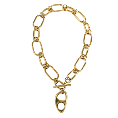 ERATO 24K GOLD PLATED HAND CRAFTED LARGE LINK NECKLACE WITH TOGGLE CLASP CLOSURE