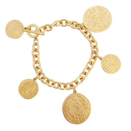 ERINNA LUXE BELCHER CHAIN BRACELET WITH LARGE AND MEDIUM PHAISTOS DISC DROPS