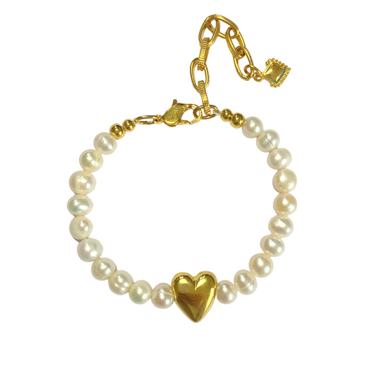 HEART OF OLD BRACELET WITH FRESHWATER NUGGET PEARLS AND GOLD PLATED HEART