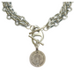 HERA NECKLACE 999 RHODIUM SILVER PLATED CHAIN WITH TOGGLE CLASP CLOSURE AND ROUND MAYAN DISC PENDANT