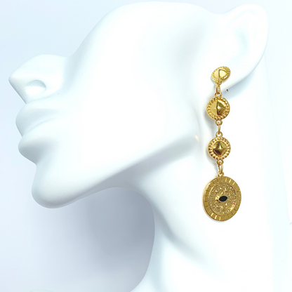 HERMINA 24K GOLD PLATED EARRINGS WITH BLACK ENAMEL CENTRE
