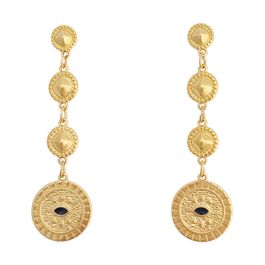 HERMINA 24K GOLD PLATED EARRINGS WITH BLACK ENAMEL CENTRE
