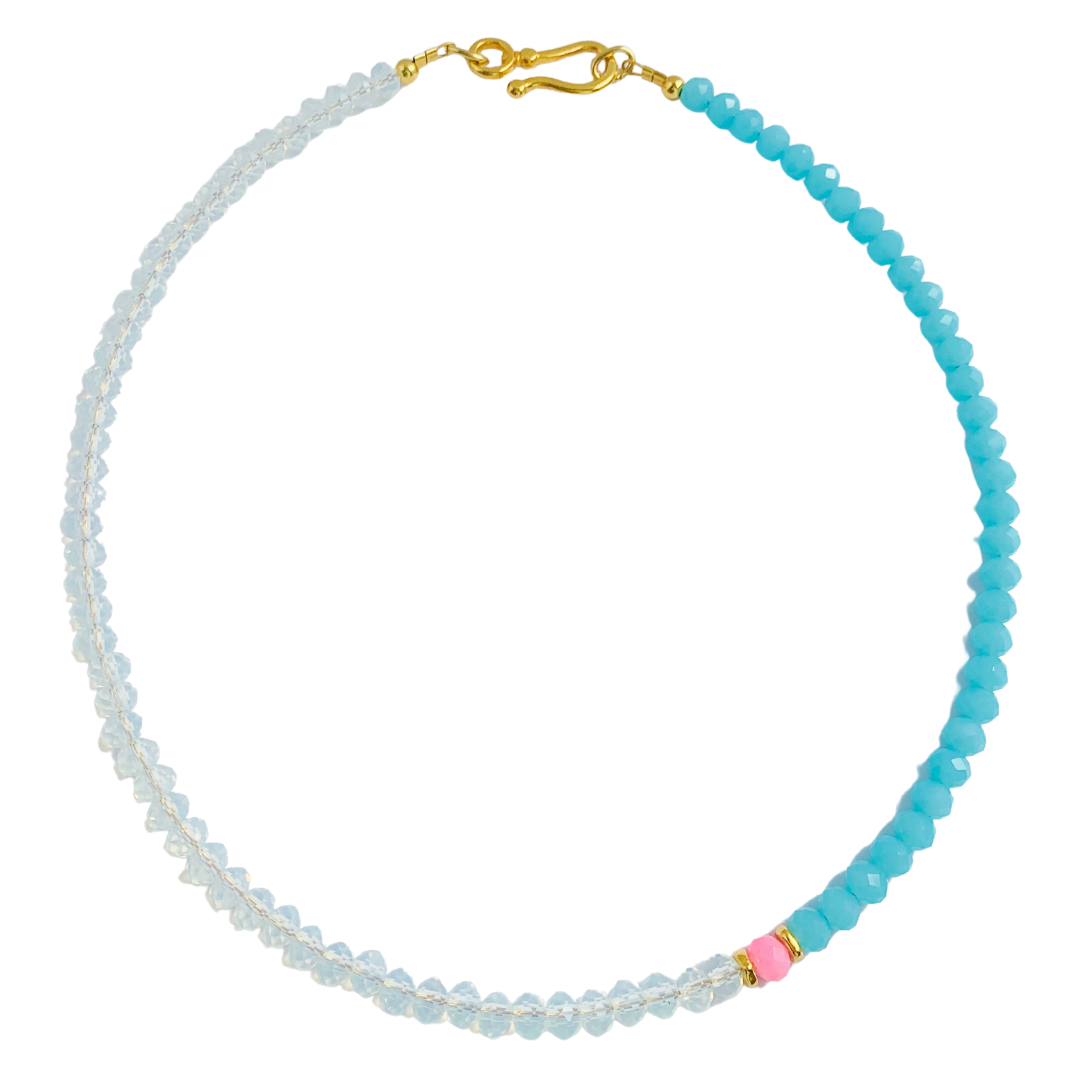 KIMOLOS NECKLACE IN WHITE, TURQUOISE AND PINK OPAQUE AUSTRIAN CRYSTALS