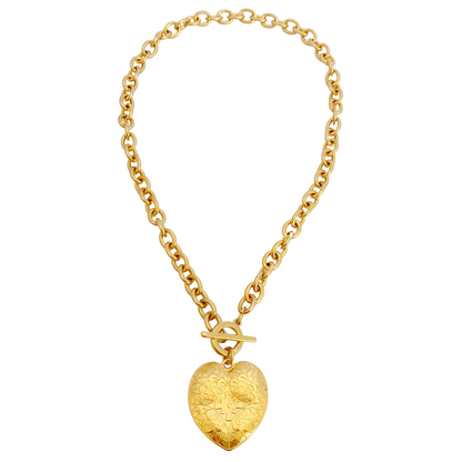 KORINNA NECKLACE IN 24K GOLD PLATED BELCHER CHAIN AND SOLID FILIGRI HEART PENDANT