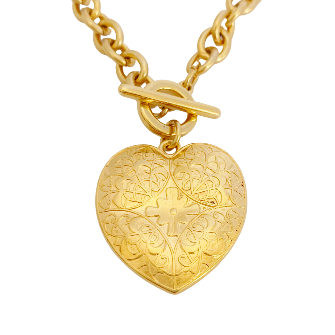 KORINNA NECKLACE IN 24K GOLD PLATED BELCHER CHAIN AND SOLID FILIGRI HEART PENDANT