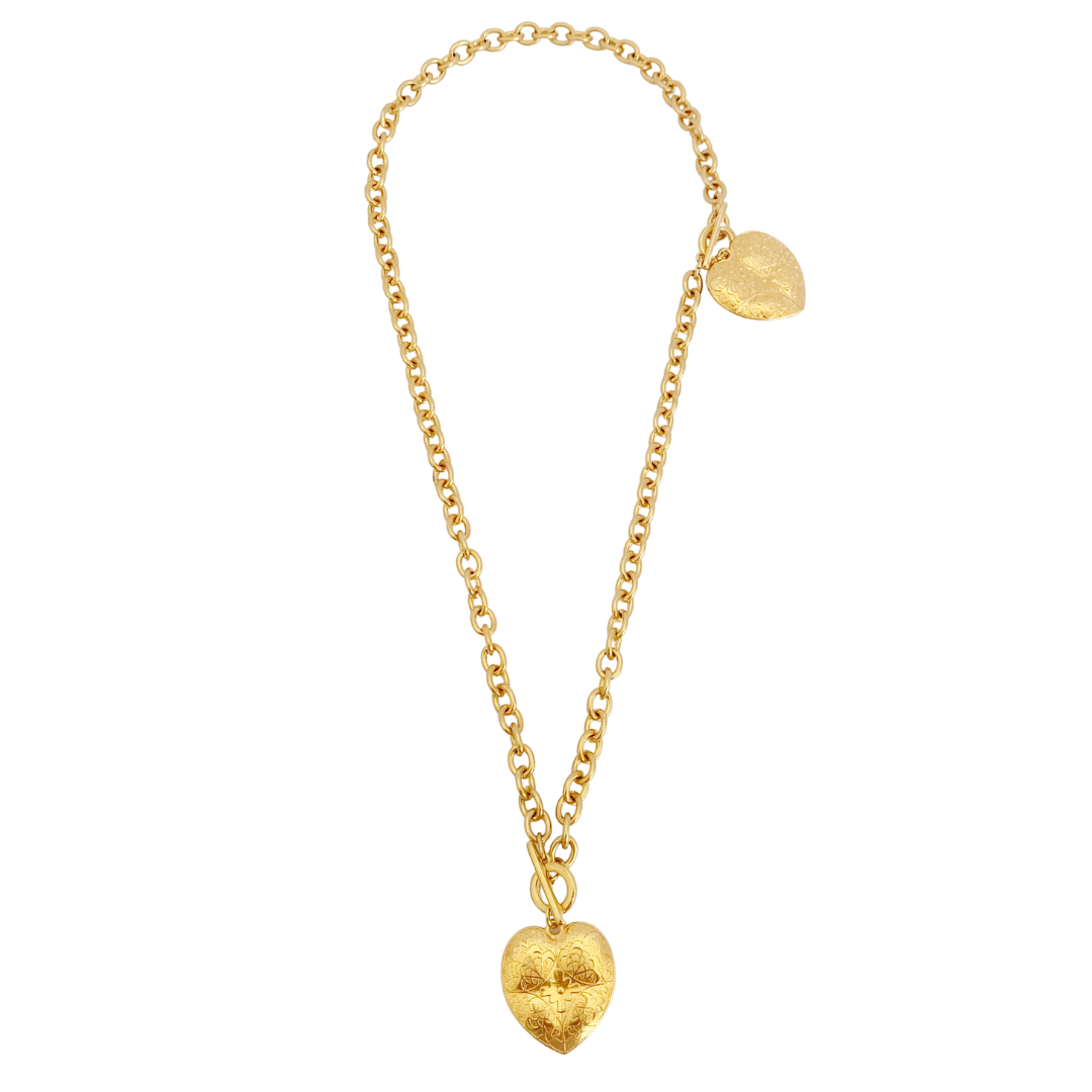 KORINNA NECKLACE AND BRACELET CONNECTED IN 24K GOLD PLATED BELCHER CHAIN AND SOLID FILIGRI HEART PENDANT