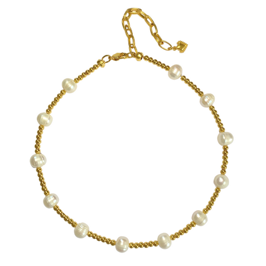 MADDALENA NECKLACE WITH FRESHWATER PEARLS AND 24K GOLD PLATED BEADS