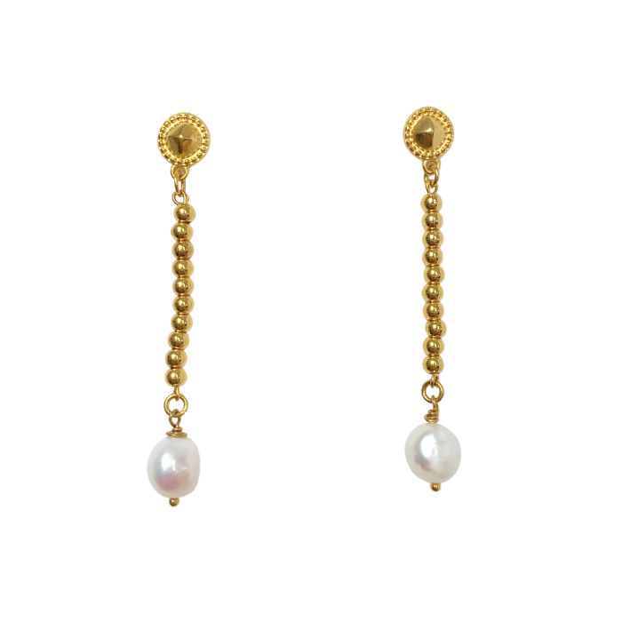 MADDALENA EARRINGS WITH FRESHWATER PEARL AND 24K GOLD PLATED METAL BEADS