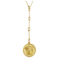 MEDUSA II 24K GOLD PLATED HAND CRAFTED BAR LINK CHAIN LARIAT NECKLACE WITH ROUND MEDUSA PENDANT